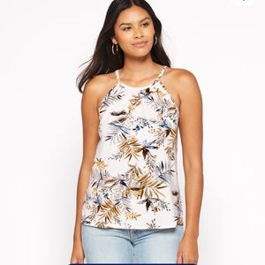 Papermoon Floral Halter Tank Top - White, Brown, Blue
